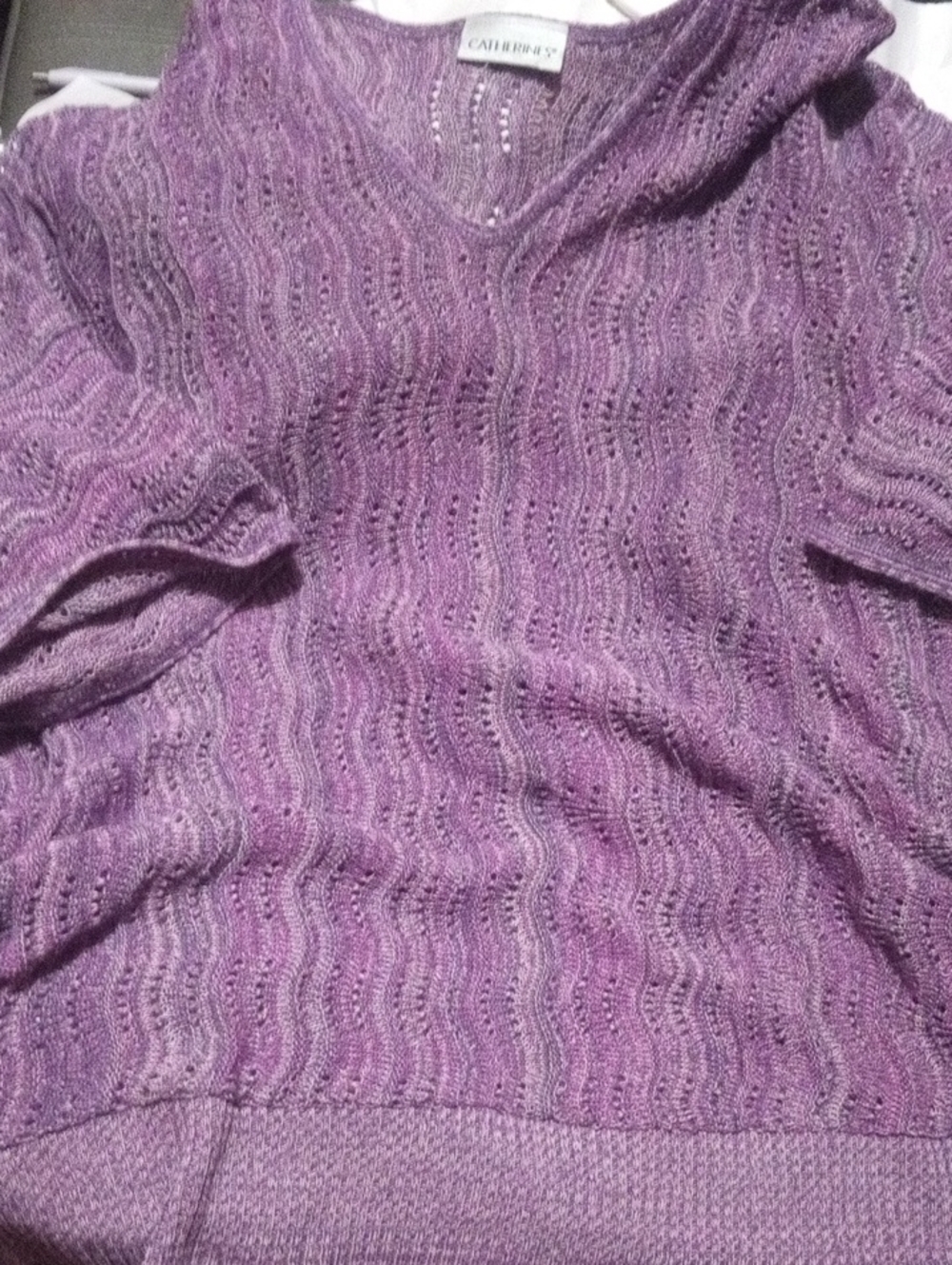 Catherines Lavender Purple Open-Knit V-Neck Sweater